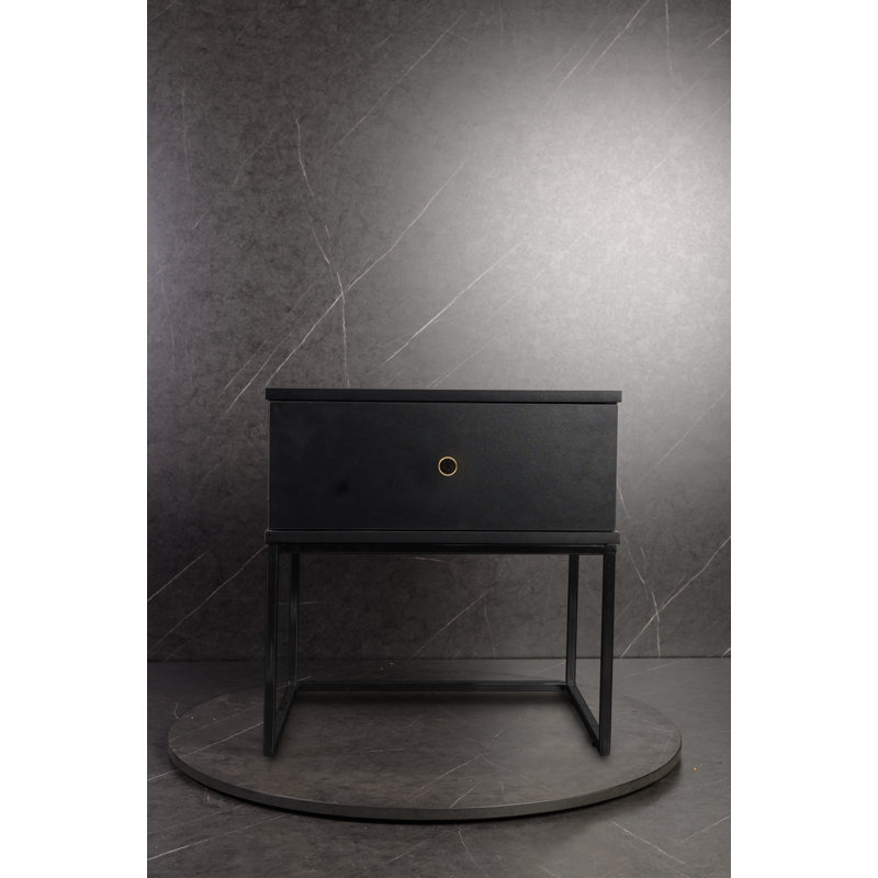 Marigold 50.2cm W Manufactured Wood Bedside Table, Black