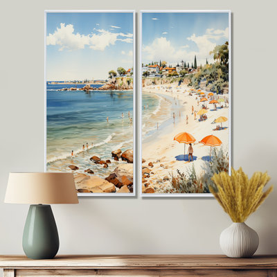 «Vintage Beach Day Tranquitt III - Blue Coastal», reproduction d'art sur toile