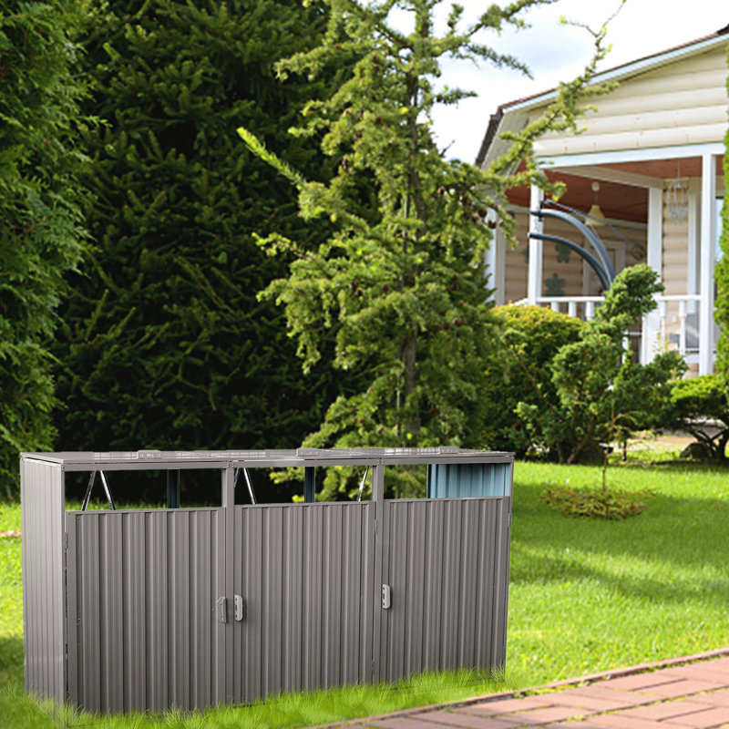 Remise à poubelle en métal de couleur grise - pour ranger 3 poubelles