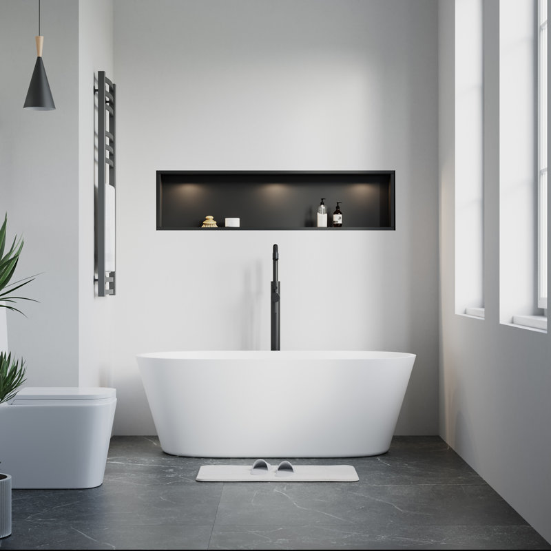 Dowell 60" Oval Solid Surface Freestanding Soaking Bathtub in Matte White