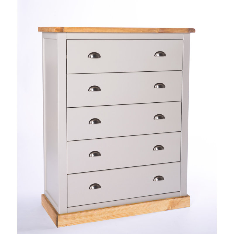Keshawn 90cm W 5 - Drawer Chest of Drawers, Grey/Wood, Chrome
