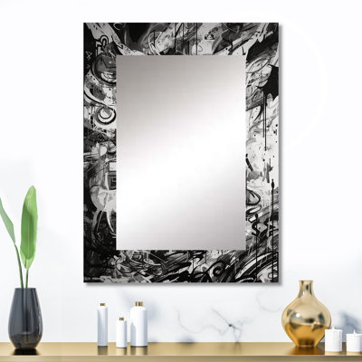 Noir et blanc Graffiti Cosmic II - miroir décoratif géométrique, miroir mural noir, impression d'art en métal
