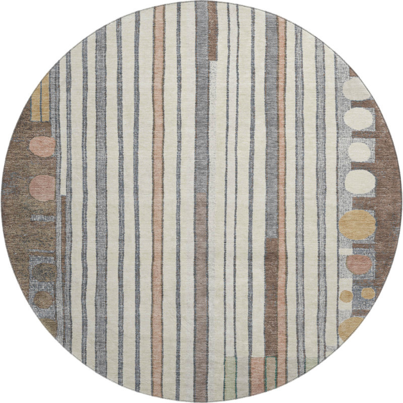 Premium Machine Washable Mayfield AMF2189 geometric Rug, 8' Round, Brown