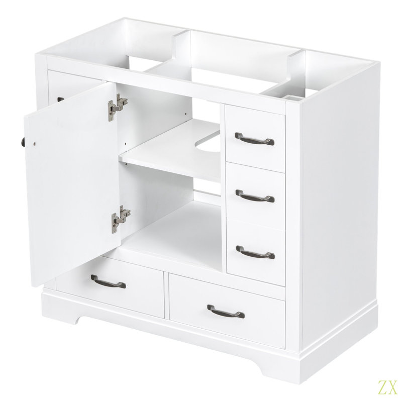 Meuble-lavabo 36 po sans lavabo, base d'armoire seulement, six tiroirs, diviseur de tiroir multifonctionnel, tablette réglable