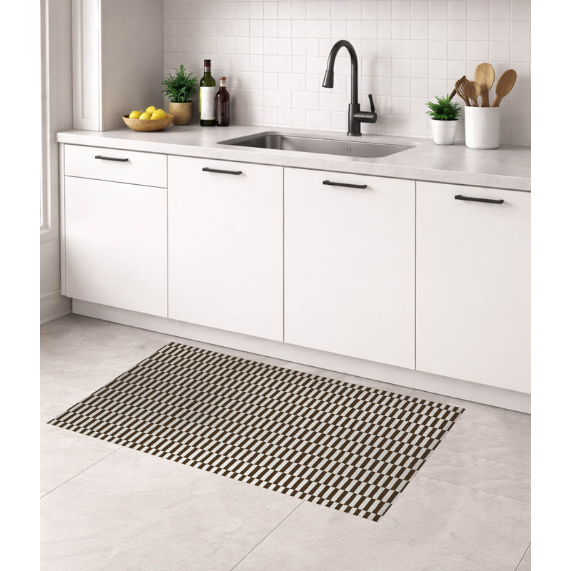 Tapis de cuisine à profil bas Off Stripe, Brun moka, Rectangle 5 pi x 7 pi