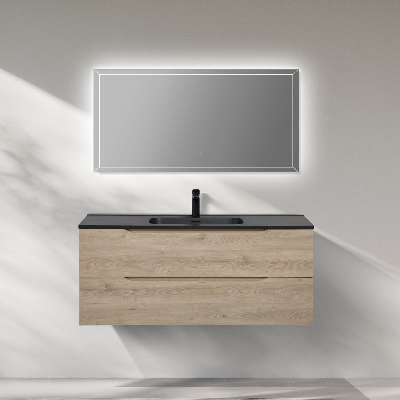 WOODBRIDGE 48" Wall Mounted Floating Bathroom Vanity With Black Quartz Sand Composite Top, 48"