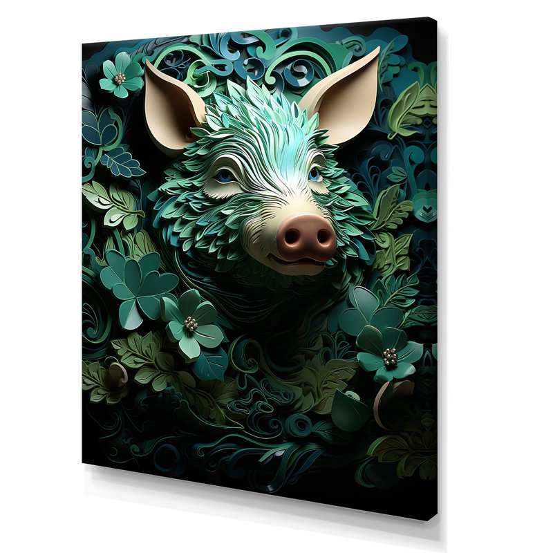Emerald Flower Hog sur toile, H 40 po x l 30 po x P 1,5 po, Toile tendue