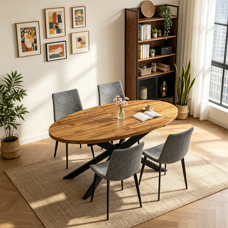 63.1"-78.8" Extendable Round Dining Table Set, 5-Piece Oval Kitchen Table with 4 Upholstered Dining Chairs , Dark Gray