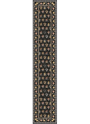 Tapis de cuisine 2x10: Motif floral noir rétro - Polyester à poils courts, lavable, antidérapant, résistant aux taches, facile à nettoyer pour les maisons et les couloirs / vestibules (floraux / noirs, 2x10)