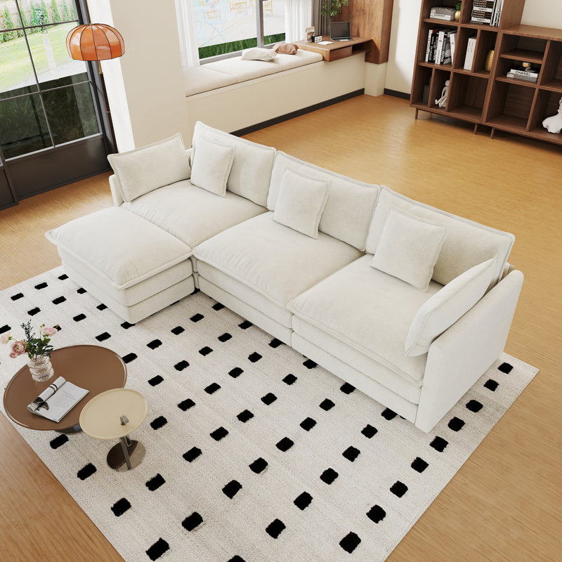 Living Room Set, L Shape Sofa, Chenille Sofa, 3 Seater, For Living Room, Beige Chenille