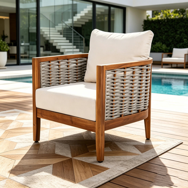Fauteuil d'extérieur avec corde tissée, beige - 1 fauteuil