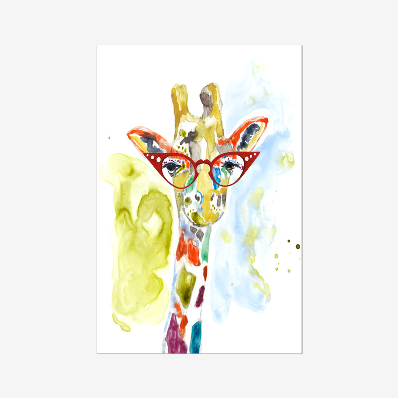 Smarty-Pants Giraffe by Jennifer Goldberger - Painting, 30cm H x 20cm W, Wrapped Canvas