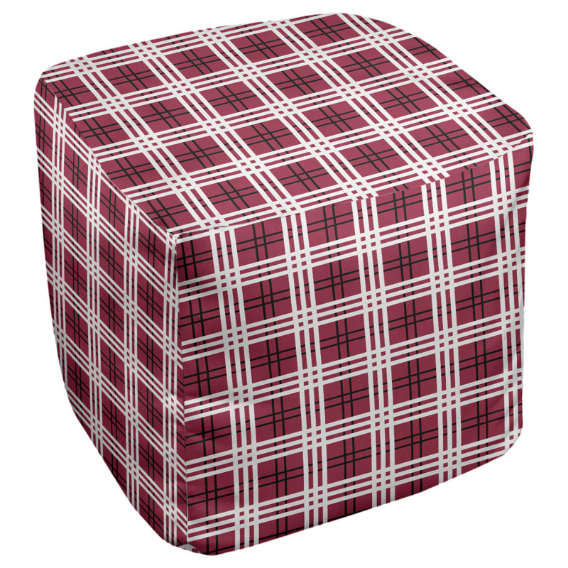 Repose-pieds pouf carré à carreaux Minnesota, Mélange de polyester rouge / noir / blanc, H 13 po x l 13 po x P 13 po
