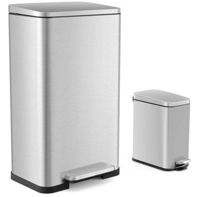 Ensemble de 2 poubelles avec seaux intérieurs amovibles à pédale pour la cuisine
