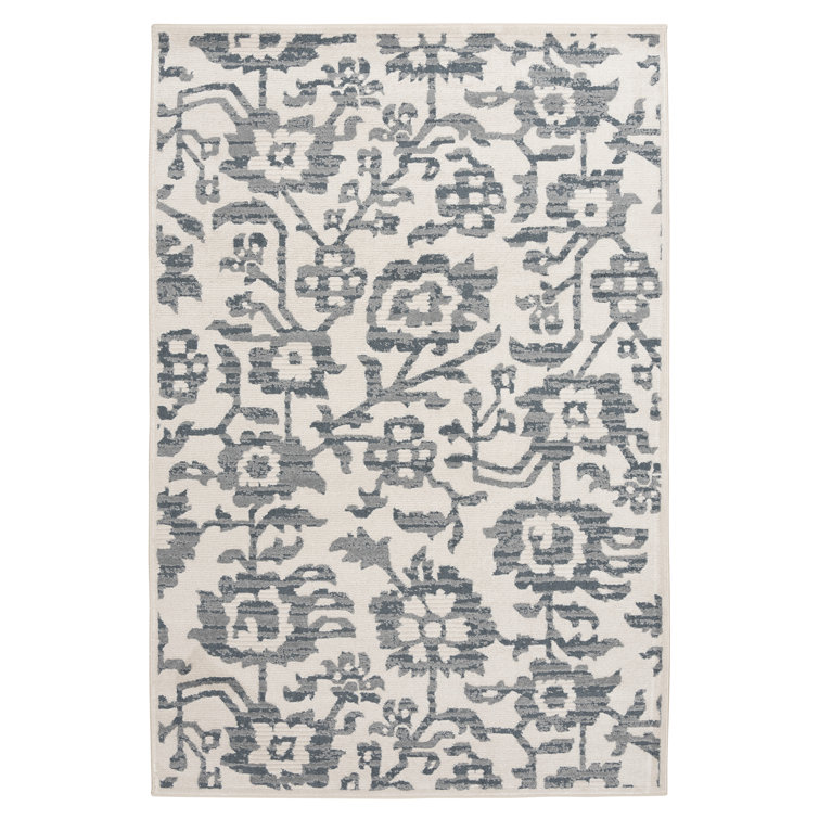 Bungalow Rose Macfarlane Blue/White Abstract Flower Indoor Polypropylene/Polyester Area Rug