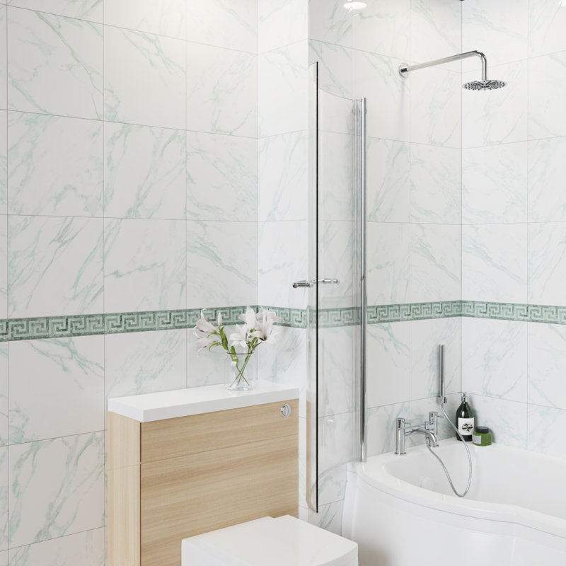 Suresh 1400mm H P Shape Bath Screen with Clear Glass, Chrome
