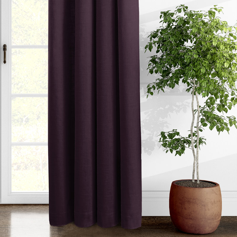 Elsie Linen Look Pinch Pleat Drapery Panels Pair, 40"W x 96"L, Eggplant