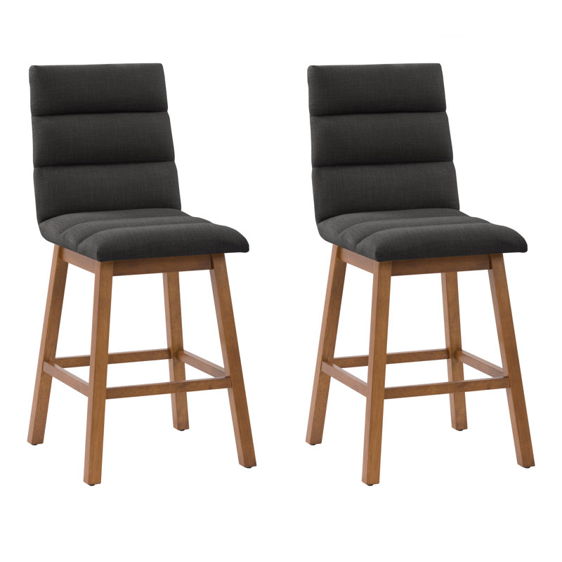 Channel Tufted Fabric Barstool, Set of 2, Grey