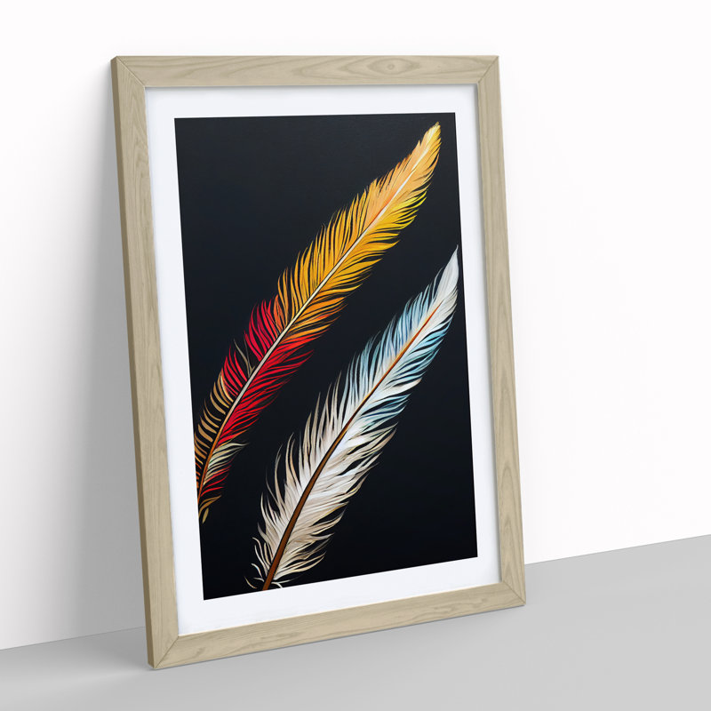 Pair of Feathers - Wall Art, 66cm H x 48cm W, Oak Framed