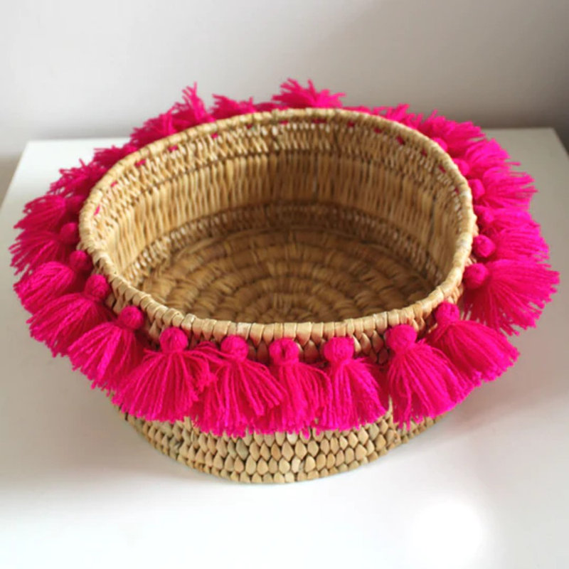 Petit panier avec pompons Séverine, Fuchsia