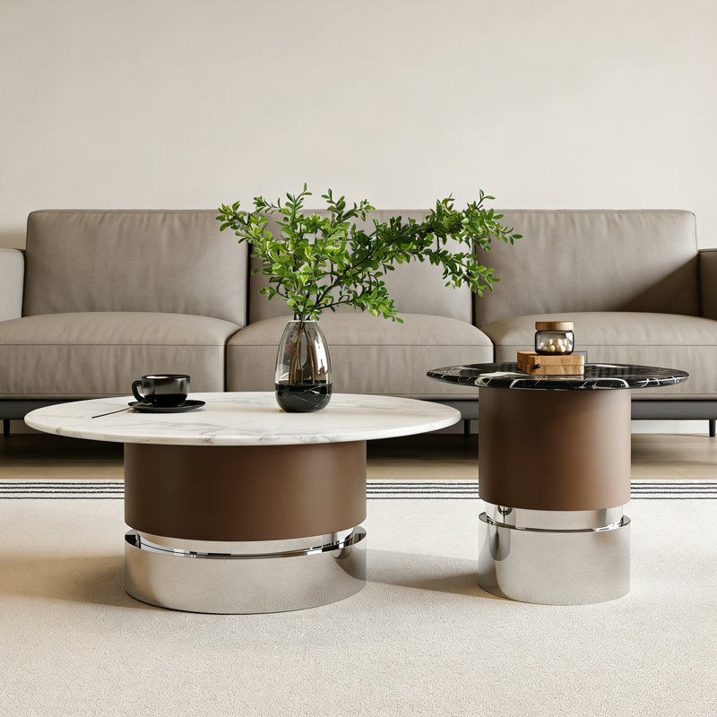 Ensemble de tables basses en marbre avec base en métal robuste