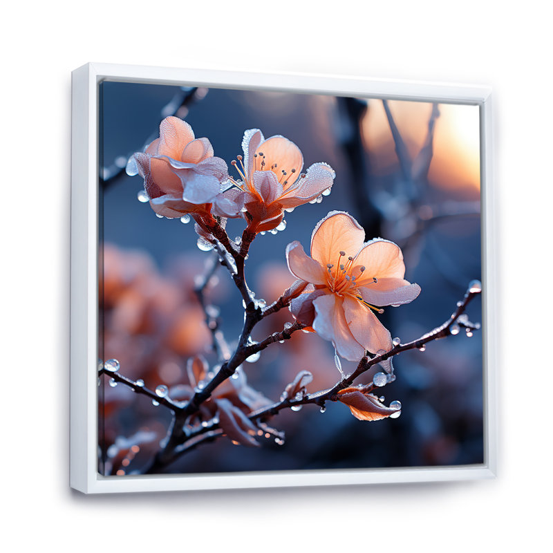 Hiver, fleurs de cerisier Blossoum IV - plantes et fleurs, art mural, Cadre flottant blanc, H 30 po x l 30 po