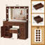 Bureau de maquillage avec grand miroir et 10 lumières DEL, prise et tabouret inclus (noir)-875158278