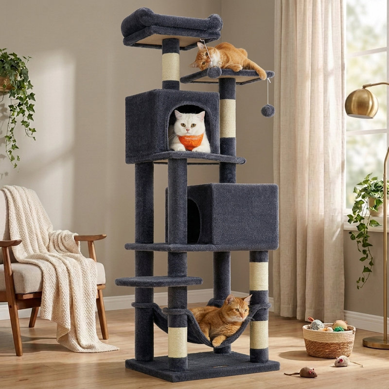 Arbre à chat 61 po H, Gris foncé, H 59,4 po x l 30,8 po x P 20,6 po