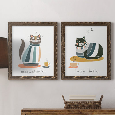 Coffee Cats I - ensemble de 2 reproductions d'art textuel sur toile