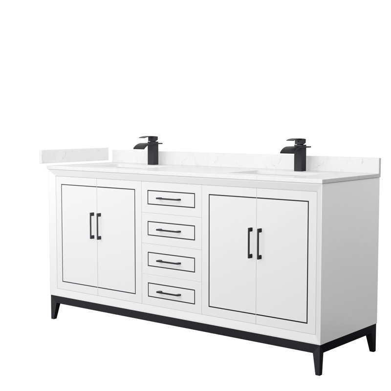 Ensemble de meuble-lavabo double 72 po Marlena, Marbre de culture blanc, Blanc, Noir mat