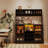 Coffee Bar Cabinet, Buffet Sideboard With Storage Shelf, Power Outlet, 6 Hooks,9 Wink Racks And Adjustable Shelf