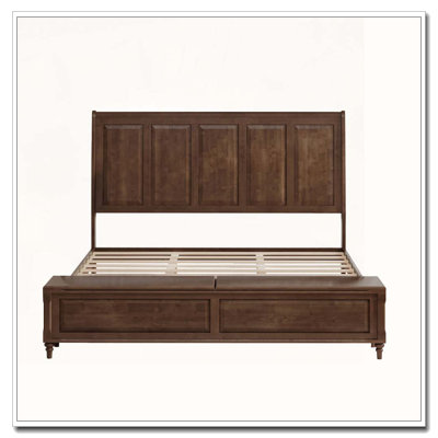 Solid Wood High Headboard Sleigh Bed with 64" Storage Space