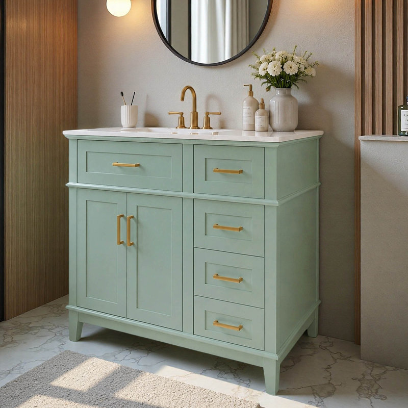 36" Single Bathroom Vanity with Ceramic Top, Green