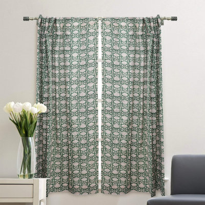  Viscose Coloured Linen Curtain Hand Block Printed, Floral Motifs, Easy Ring Hanging - Ulta Kamal