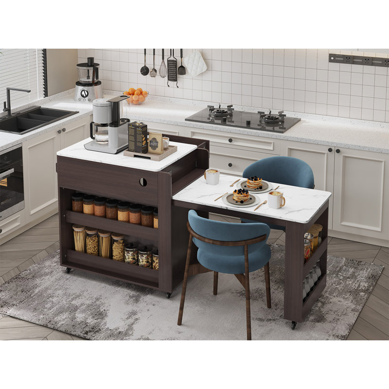 Jamirrah  Kitchen Island with Extendable Table, Brown/White