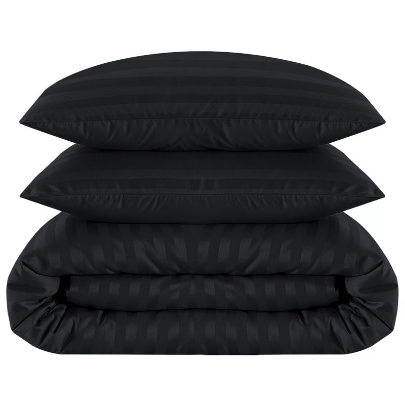 Renze Microfiber 250 TC Reversible Stripe Duvet Cover Set with Pillowcases, Double Duvet Cover + 2 Standard  Pillowcases