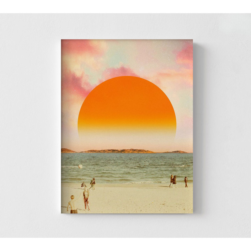 1960S Beach Artwork Retro Summer House Remodel Idea, Retro Sunset Beach Horizon Illustration Wall Art, Nostalgic Beach Art 30X40"