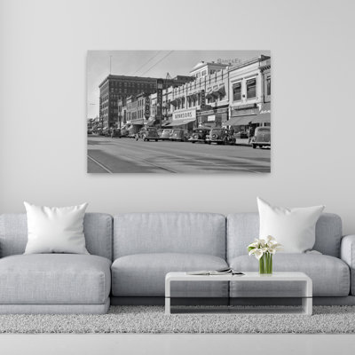 1940s KANSAS STREET SHOPPING DISTRICT CARS SHOPS STOREFRONTS TOPEKA KANSAS USA 1 Piece Wrapped Canvas Wall Art