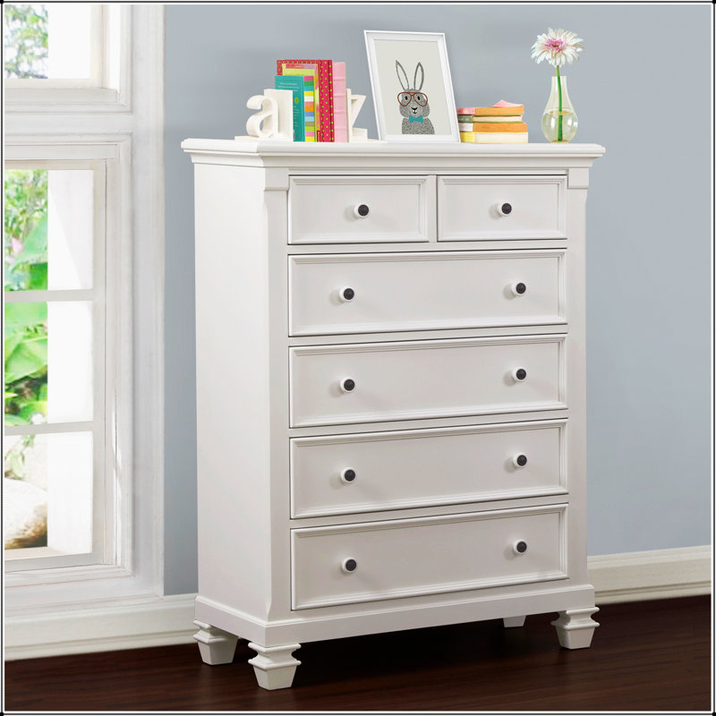 Commode 6 tiroirs Glendale en blanc pur pour les chambres modernes avec rangement spacieux et design élégant