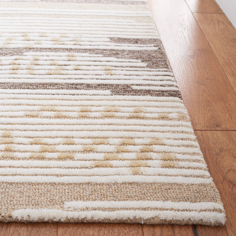 Natural Brown Wool Striped 4' x 6' Handmade Tufted Rug