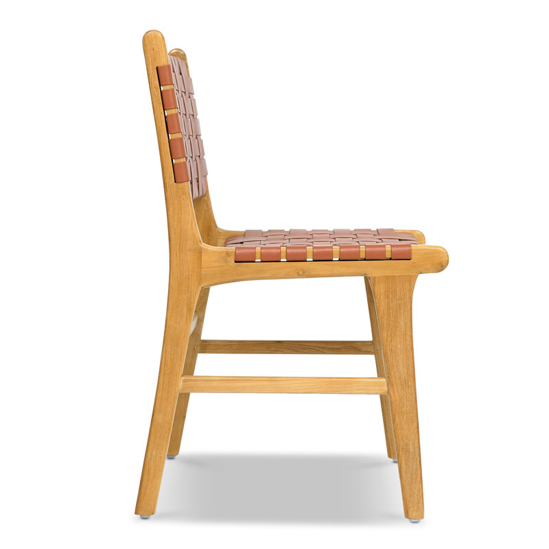  Teak & Leather Dining Chair, Fauve Tan