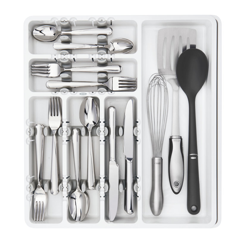 White Adjustable Plastic Expandable Utensil Organizer