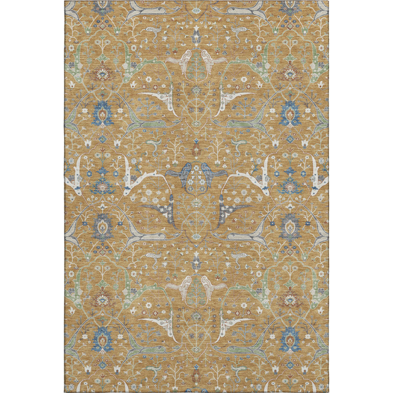 Premium Machine Washable Mayfield AMF2250 Global Rug, Gold, 8' x 10'