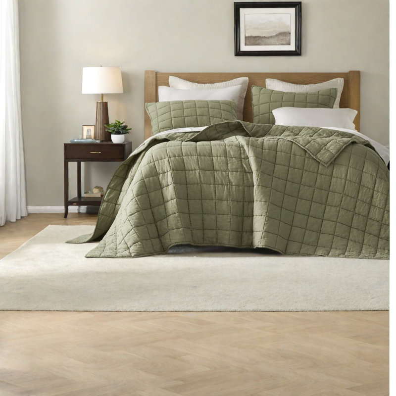 Ensembles de literie en lin de qualité supérieure pour grand lit, vert olive moderne pour la maison