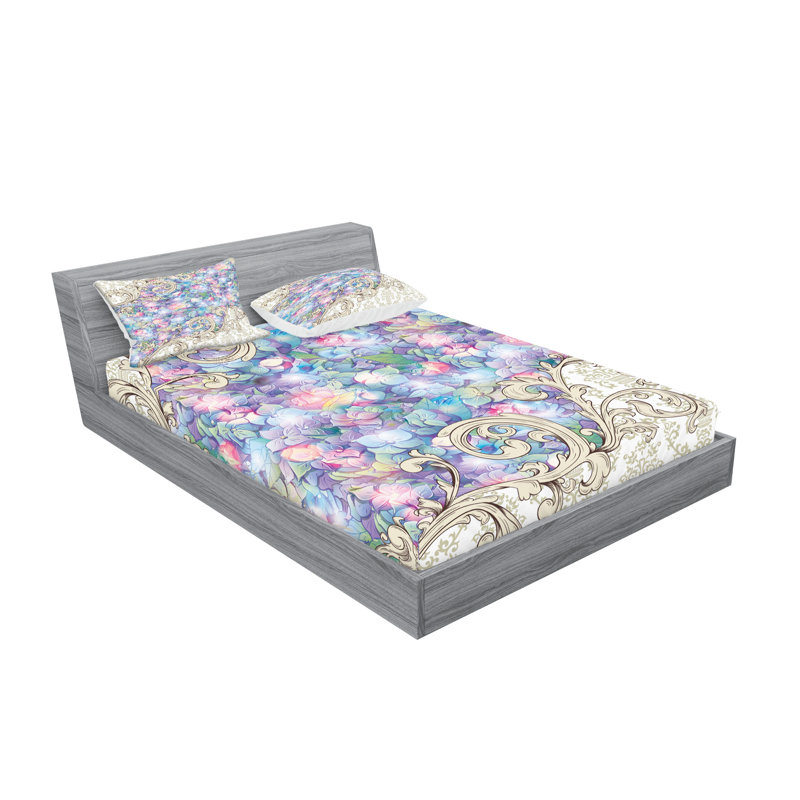 Ensemble de taie décorative à motif floral lilas et crème Ambesonne, Full Sheet Set with 4 Pillowcases