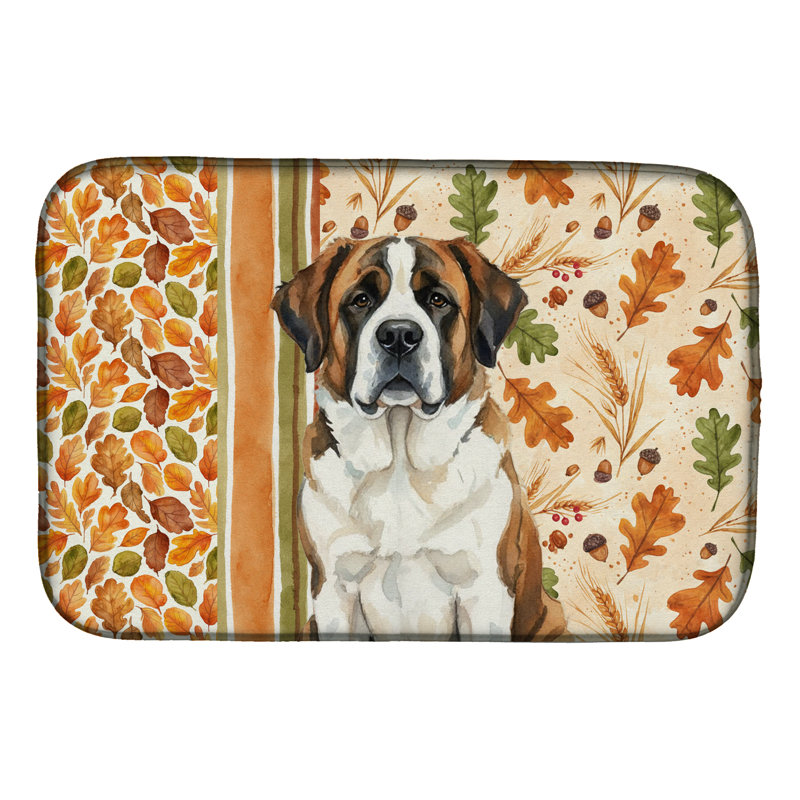 Brindle and White Saint Bernard Heirloom Fall Dish Drying Mat