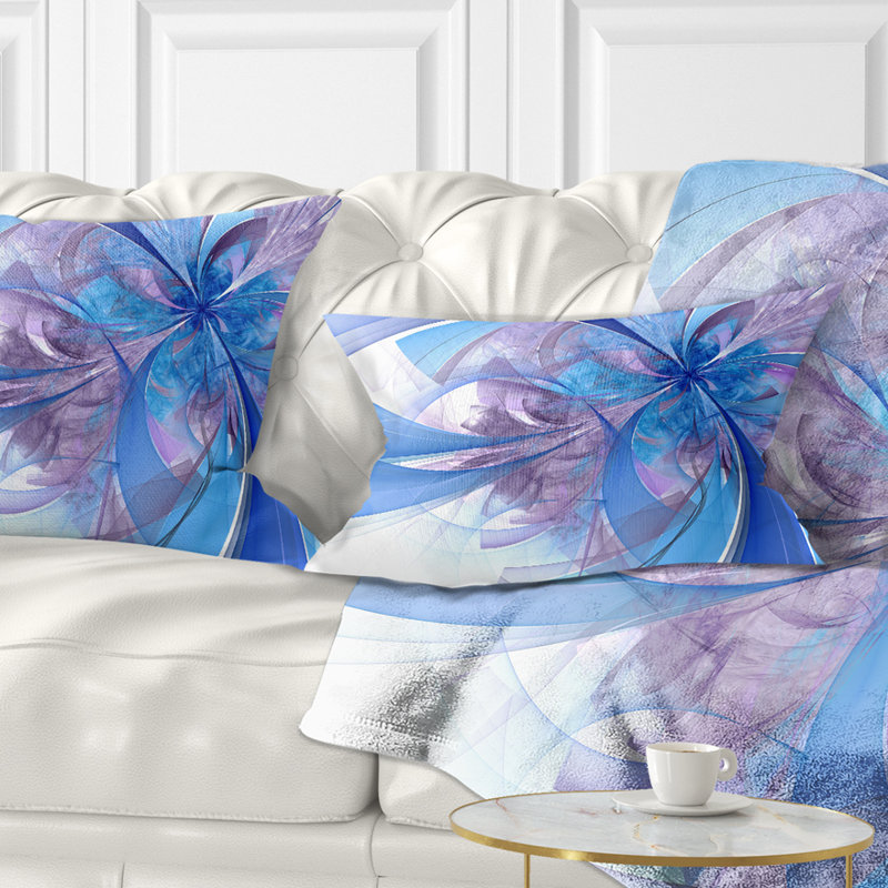 Coussin à imprimé floral bleu clair et mauve