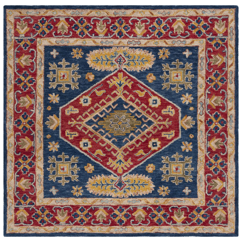 Tapis oriental en laine touffeté à la main Donneta, Carré 7 pi
