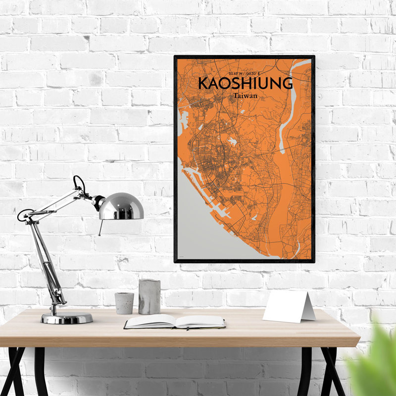 Kaoshiung City Map In Orange - No Frame Print, 36cm H x 24cm W x 0.05cm D