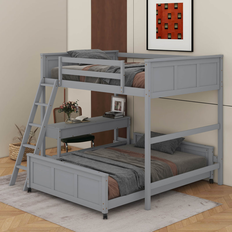 Icaro Bunk Bed with Desk, Gray, Twin Over Full